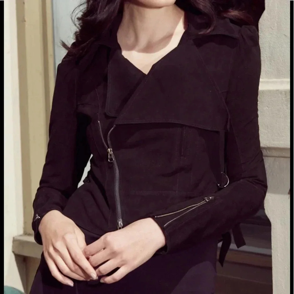 Jakett Debra Washed Suede Leather Asymmetrical Black Size Large